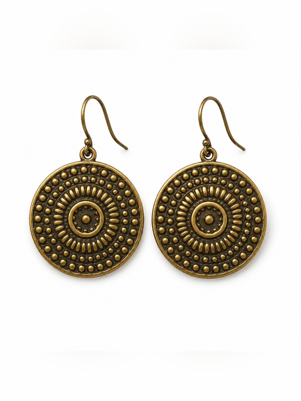 Vintage Antique Gold Medallion Disc Earrings Boho Western NWT Lightweight 1"